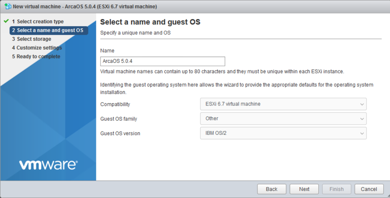 Select Guest OS family and version, and name new VM