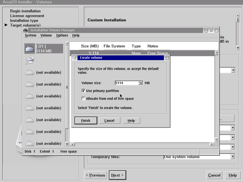 Volume size and partition