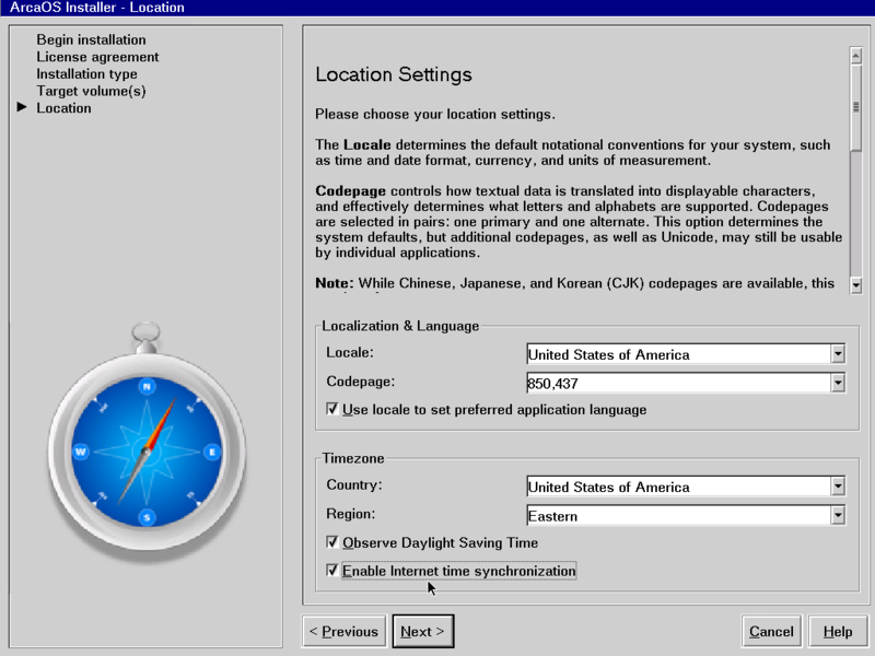 Set location and timezone